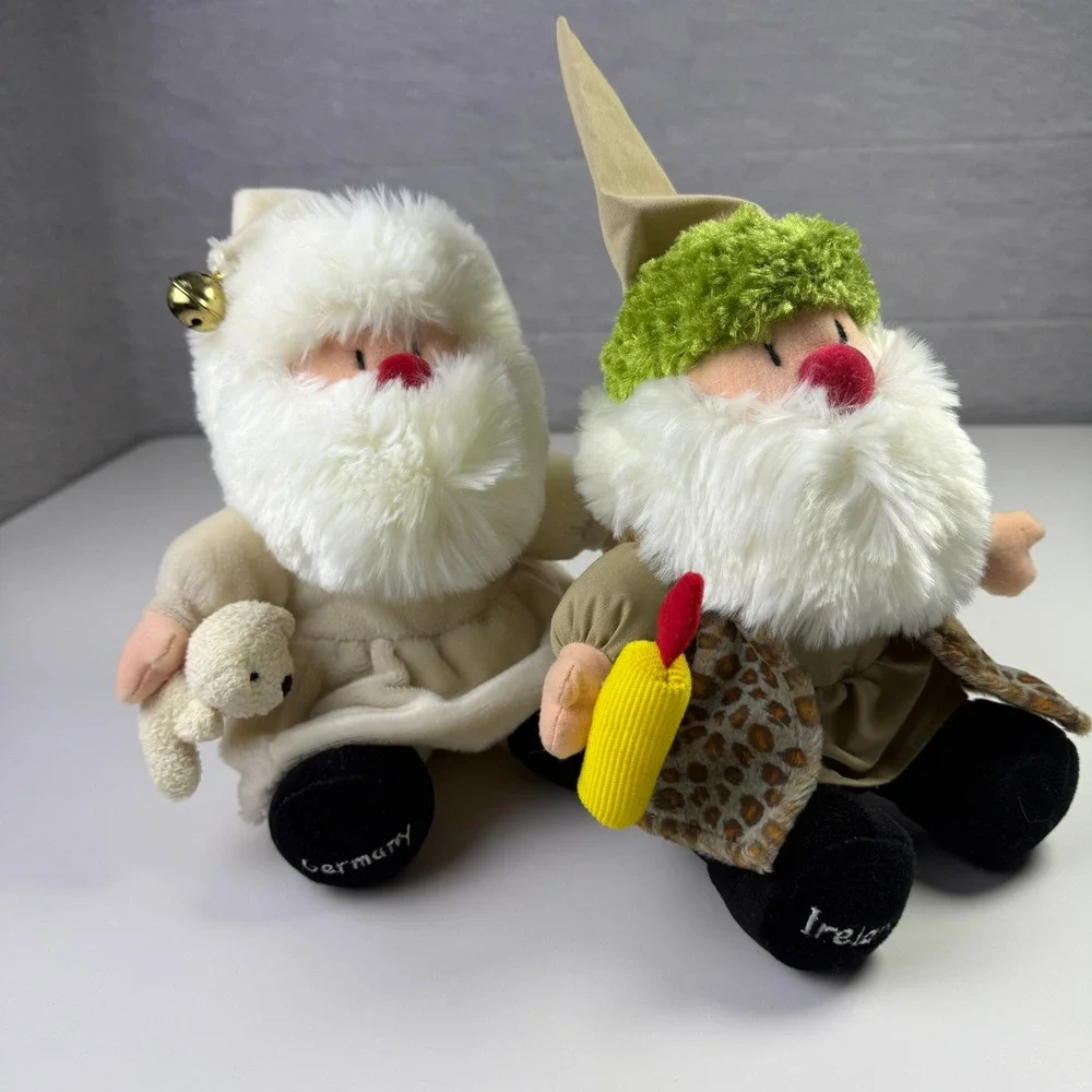 Set of 2 Christmas Gnomes Santa Ireland Germany Plush Stuffed Toys Festive Decor